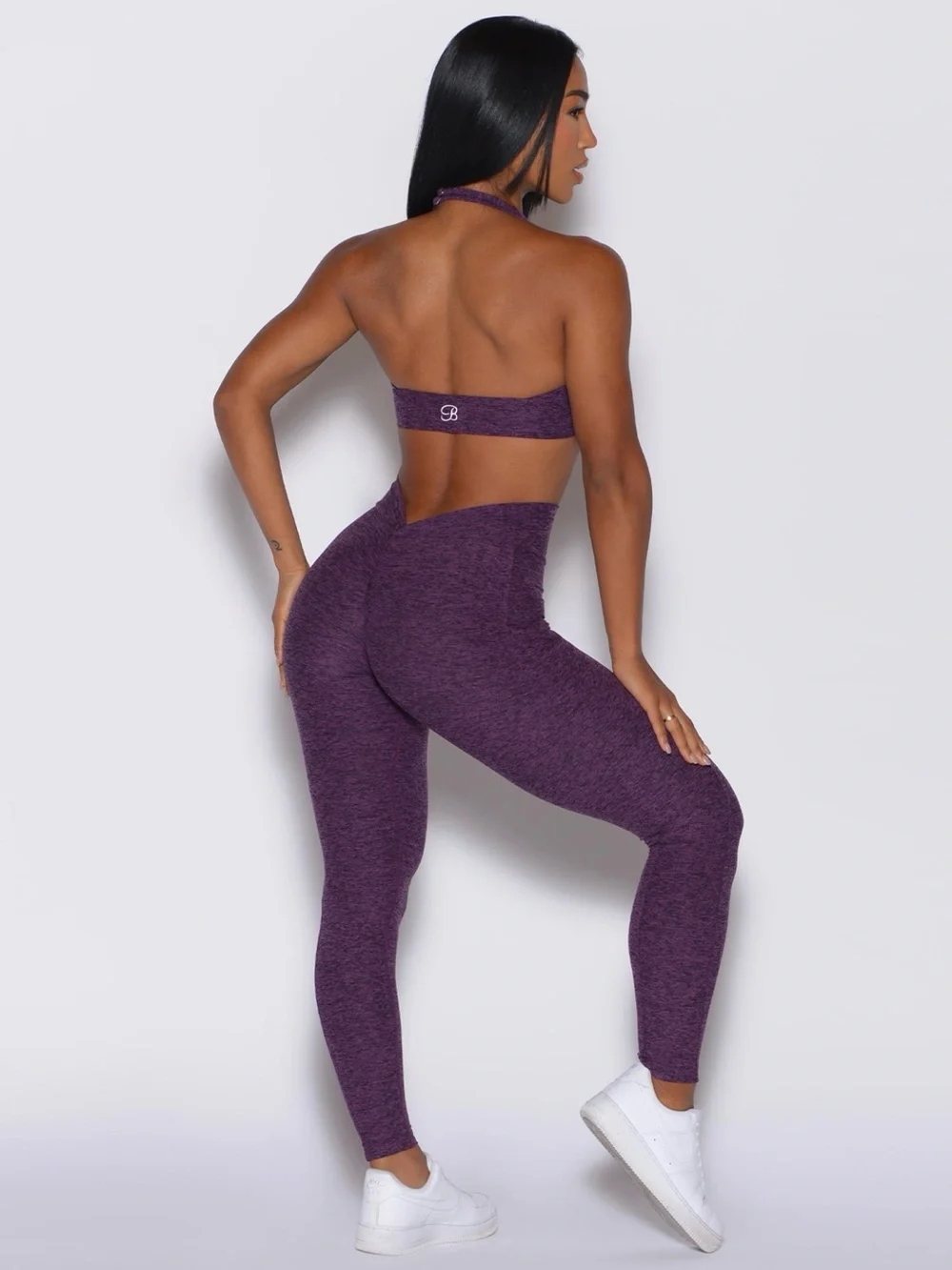 Bombshell Sportswear Purple Passion V Back Leggings & Backless Halter Bra Set